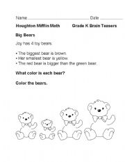English worksheet: colour the bears
