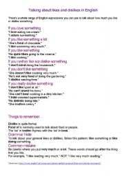 English Worksheet: Likes & dislikes