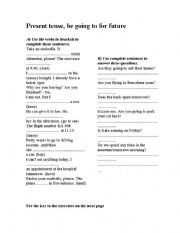 English Worksheet: Present tense, be going to for future