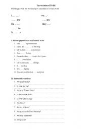 English Worksheet: The variation of to be