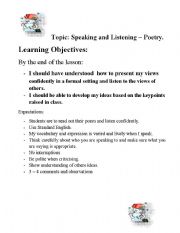 English worksheet: Speaking and Listening  Poetry.