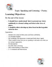 English Worksheet: Speaking and Listening  Poetry.