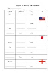 English worksheet: Countries & nationalities