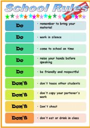 English Worksheet: Editable school rules for School Open day