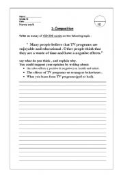 English Worksheet: essay writing