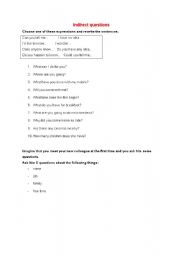 English worksheet: Indirect questions