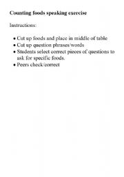 English worksheet: Counting foods speaking exercise