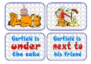 English Worksheet: Prepositions Flascards with Garfield the cat