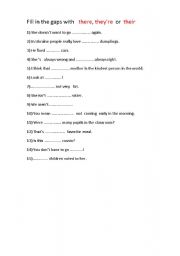 English Worksheet: There, theyre or their 