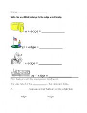 English Worksheet: edge word family