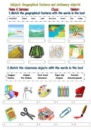 Geographical features and stationery objects