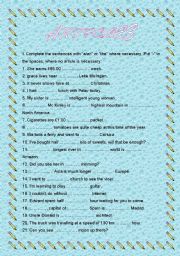 English Worksheet: ARTICLES