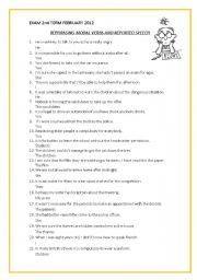 English Worksheet: Rephrasing - Modal Verbs and Reported Speech