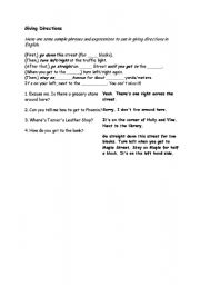 English worksheet: GIVING DIRECTIONS