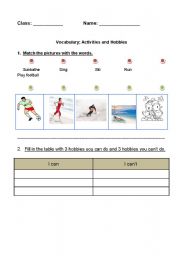 English Worksheet: activities and hobbies