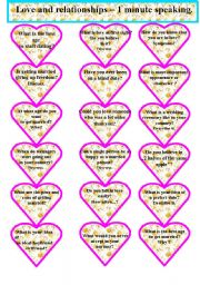 alentines Day. Love and relationships - Speaking cards. 1 minute.