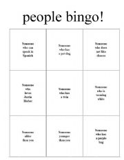 English Worksheet: People Bingo