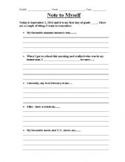 English Worksheet: Note to self ice breaker