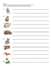 English worksheet: Animal prepositions
