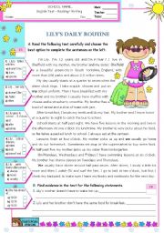 Lilys  Daily Routine  -  Reading Test