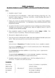 English Worksheet: TOEFL Vocabulary: Academic Subjects
