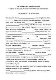 English Worksheet: The Man with the Newspaper - Past Simple-Continuous Exercise
