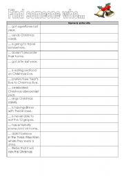 English Worksheet: Christmasy find someone who