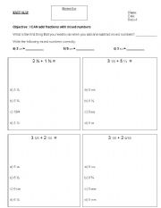 English Worksheet: Mixed Number Operations