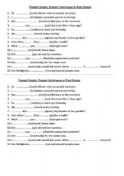 English Worksheet: Present Simple, Past Simple, Present Continuous