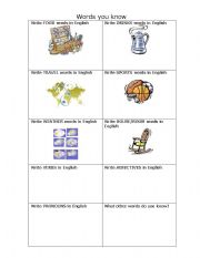 English worksheet: What words do you know?