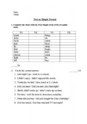 English worksheet: Past simple test - middle school EFL
