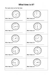 English Worksheet: What time is it?