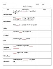 English Worksheet: Biome Key Words