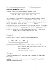 English worksheet: My Brother Sam is Dead - Chapter 2 Worksheet