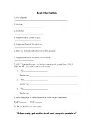 English Worksheet: Book Information Guide