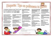 English Worksheet: Multiple Choices - Etiquette: Tips on politeness to guests