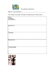 English worksheet: Generalizations worksheet