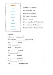 English worksheet: Verb to be explanation + exercise