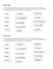 English worksheet: cant - can