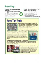 English Worksheet: Recycle! Save the earth!