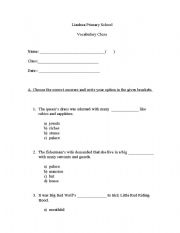 English Worksheet: Vocabulary Items