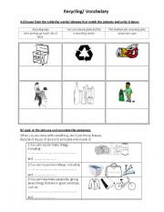 English Worksheet: Recycling/ Vocabulary activity