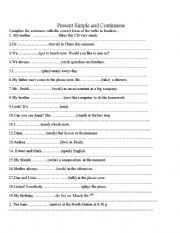 English Worksheet: PRESENT SIMPLE AND CONTINUOUS