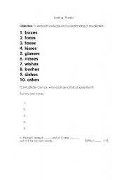 English Worksheet: Spelling Plurals ( ending x)