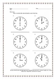 English Worksheet: telling the time