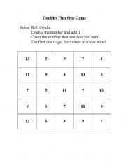 English worksheet: Doubles Plus One Game