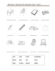 English worksheet: My School and Favourite Toys