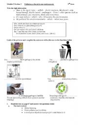 English Worksheet: POLLUTION A THREAT TO OUR ENVIRONMENT
