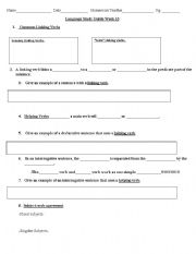 English worksheet: Linking Verb and Helping Verb Study Guide