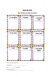 English Worksheet: Food read and draw